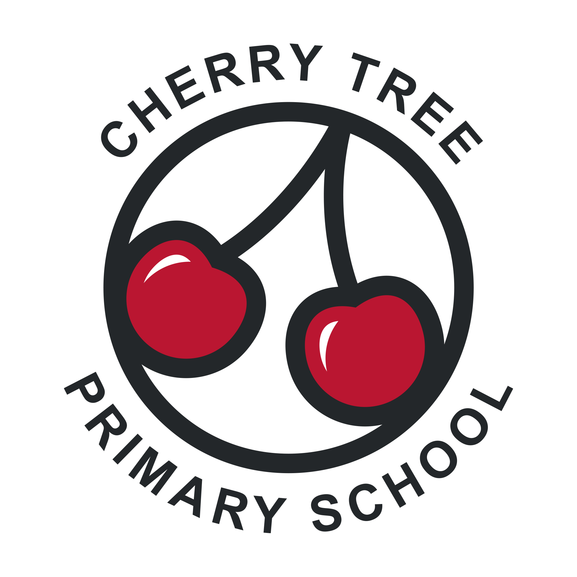Cherry Tree School logo of 2 red cherries